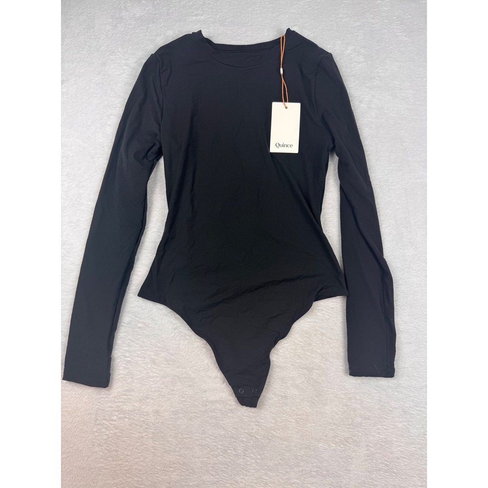 Quince Black Long Sleeve Crew Neck Bodysuit CMSL001 NWT Small